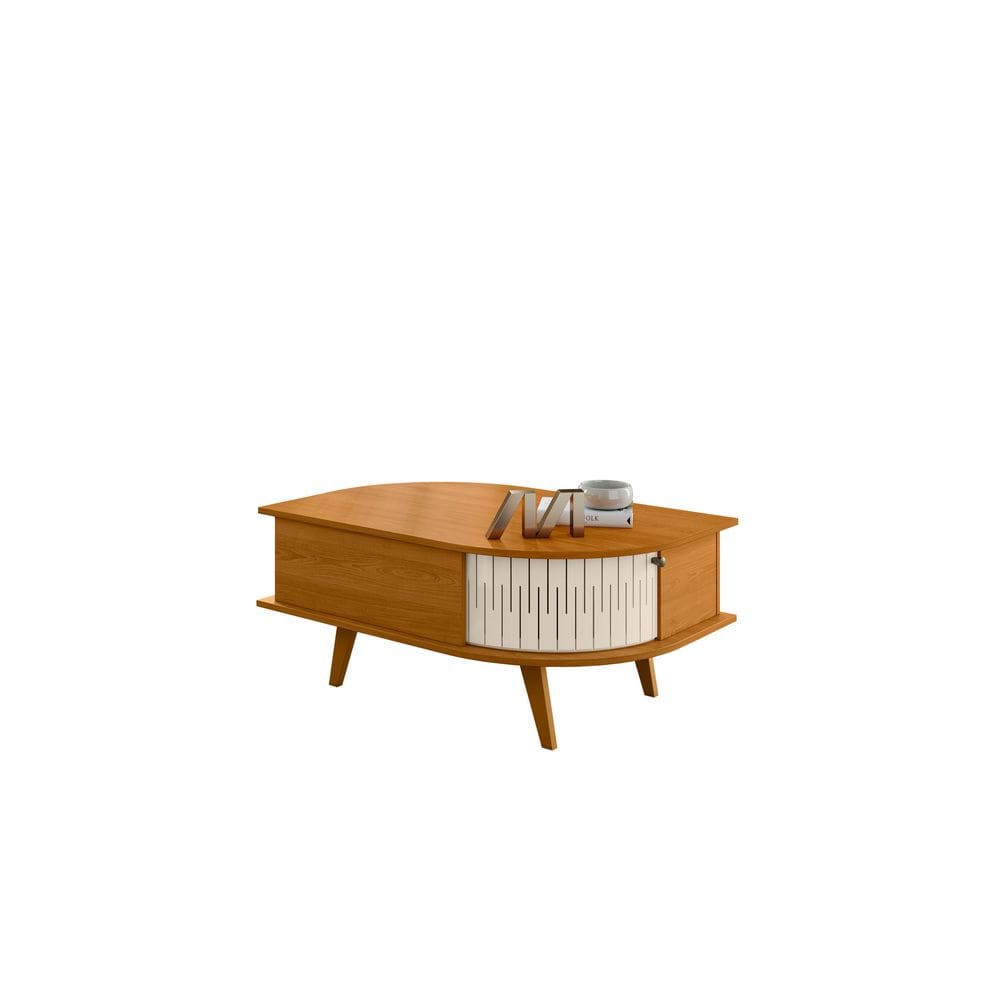 Mesa de Centro Indianápolis Cinamomo e Off White 90cm com Prateleira Nicho para Sala Liberty Móveis