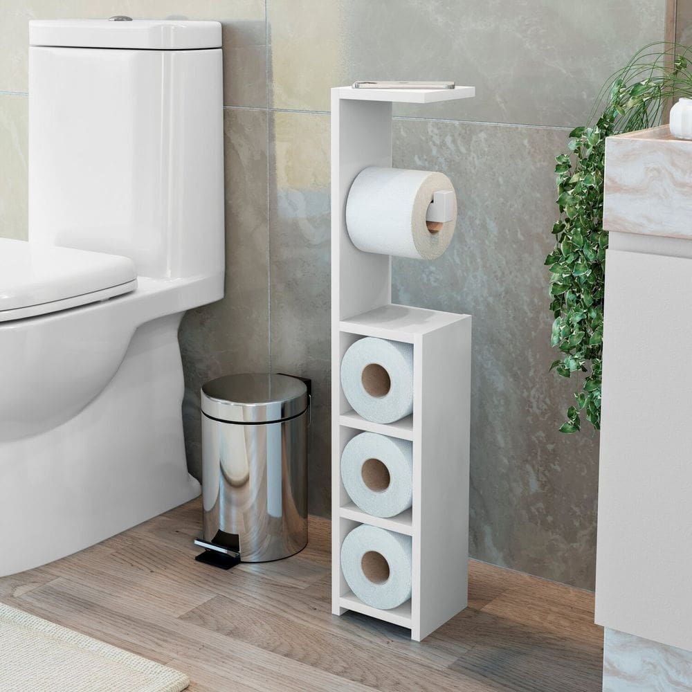 Organizador Porta Papel Higiênico com Nichos e Suporte Superior Áustria Branco