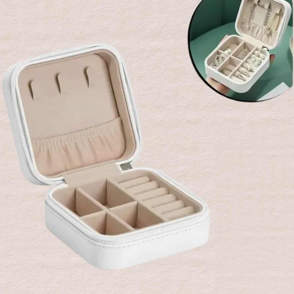 Porta-Joias Estojo de Viagem 13x13cx5cm com Zíper Organizador Compacto com Divisórias Rosa Preto