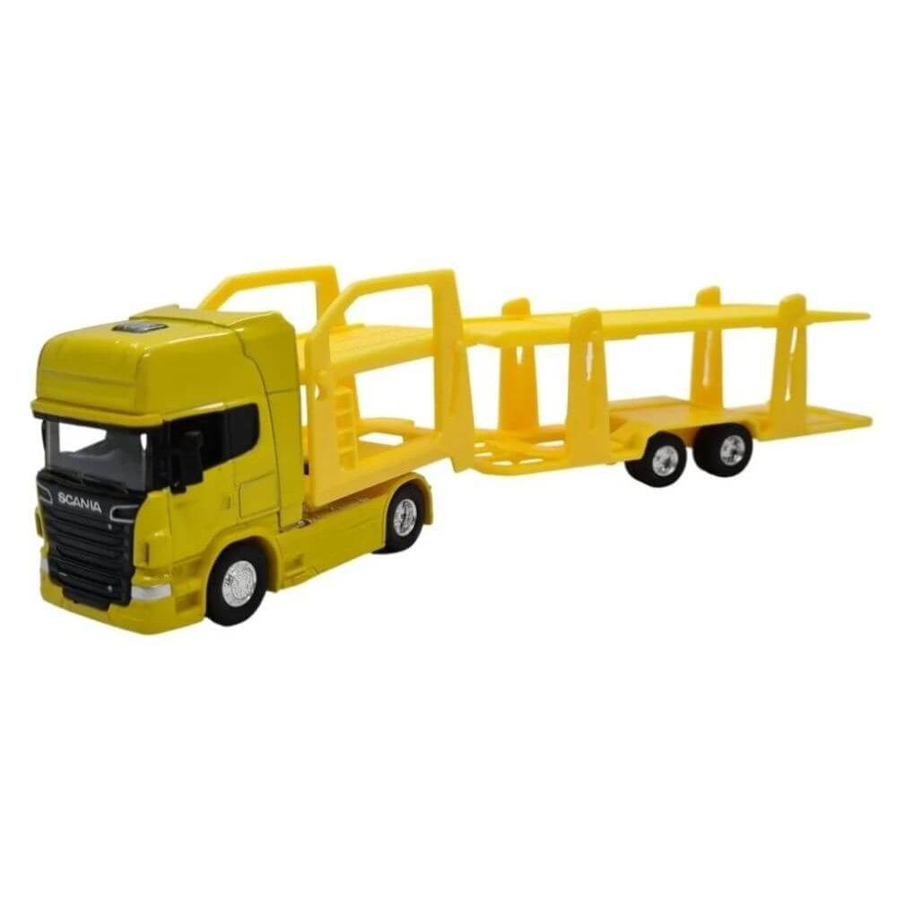 Caminhão Scania V8 R730 Cegonha 1:64 Welly Amarelo