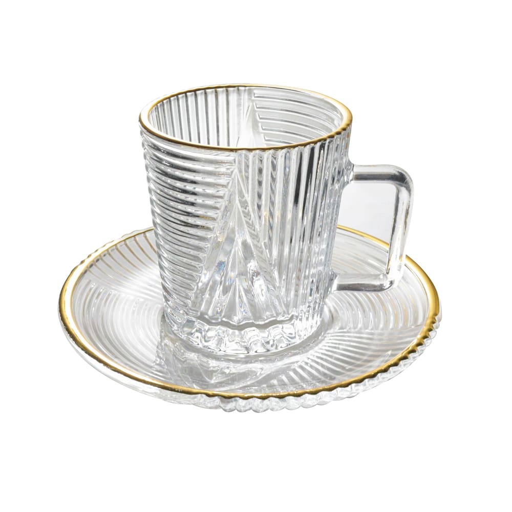 Jogo De 6 Xícaras E Pires De Vidro Com Borda Dourada Imperial 90Ml