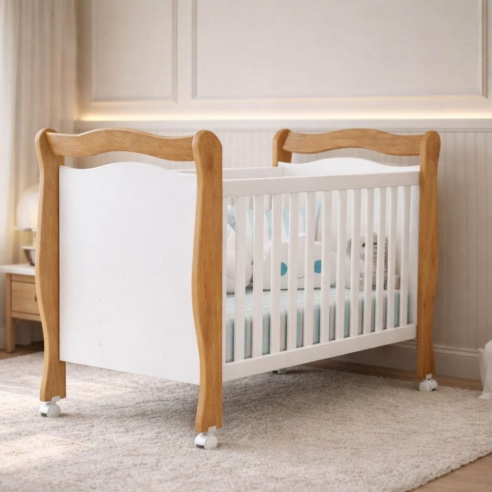 Berço Mini Cama Grade Móvel Alvin New Nature/Branco