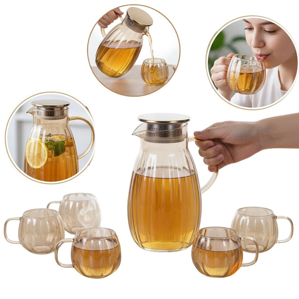 Kit Jarra de Vidro Canelada 1,8L com 6 copos 410ml Diamonds