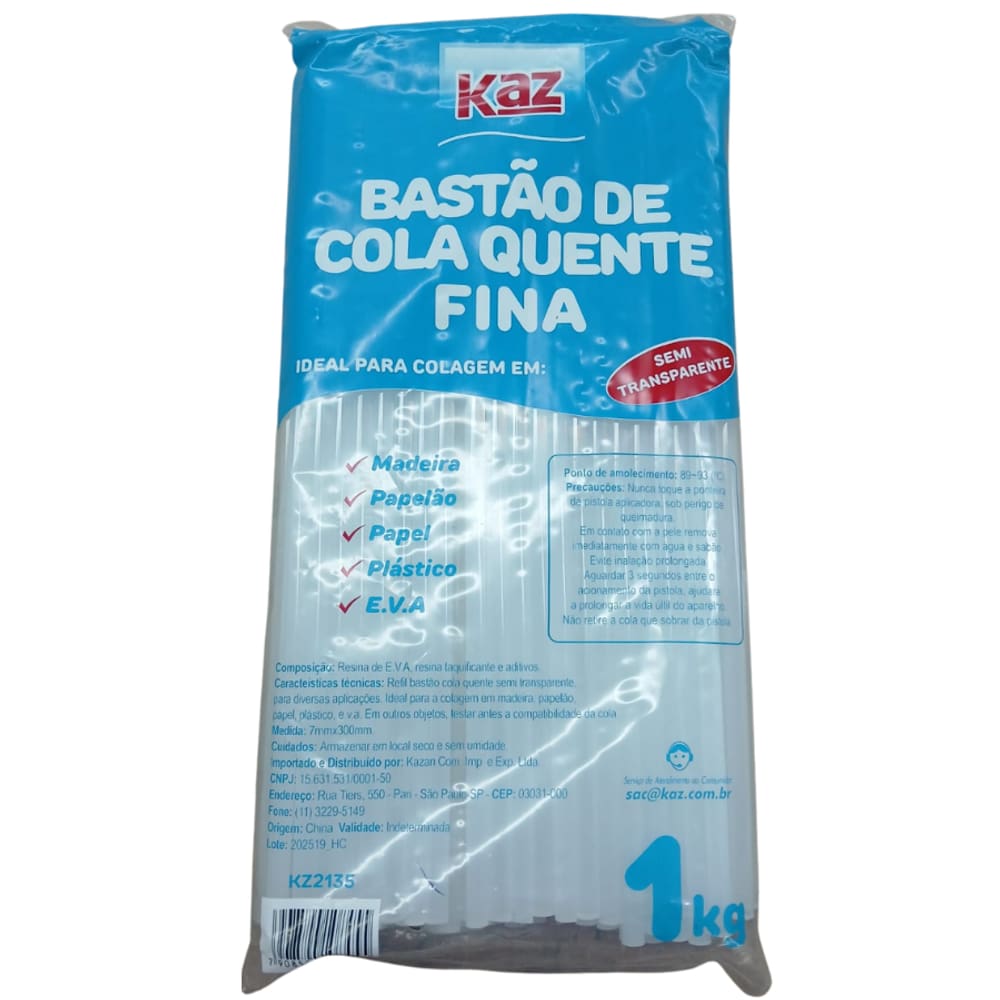 Refil Bastão de Cola Quente FINA Pacote 1 Kg - KAZ