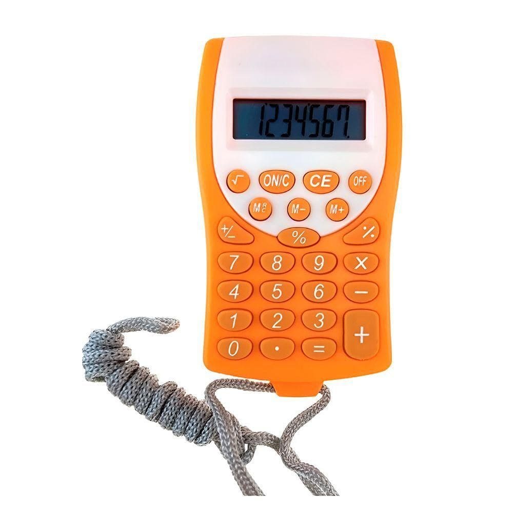 Mini Calculadora De Bolso Cordão 8 Dígitos Cálculo laranja