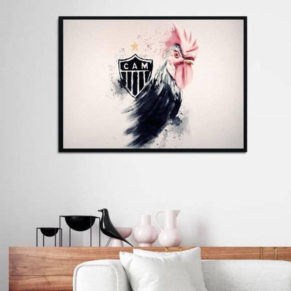 Quadro Decorativo Atlético Mg Galo Estilo Aquarela