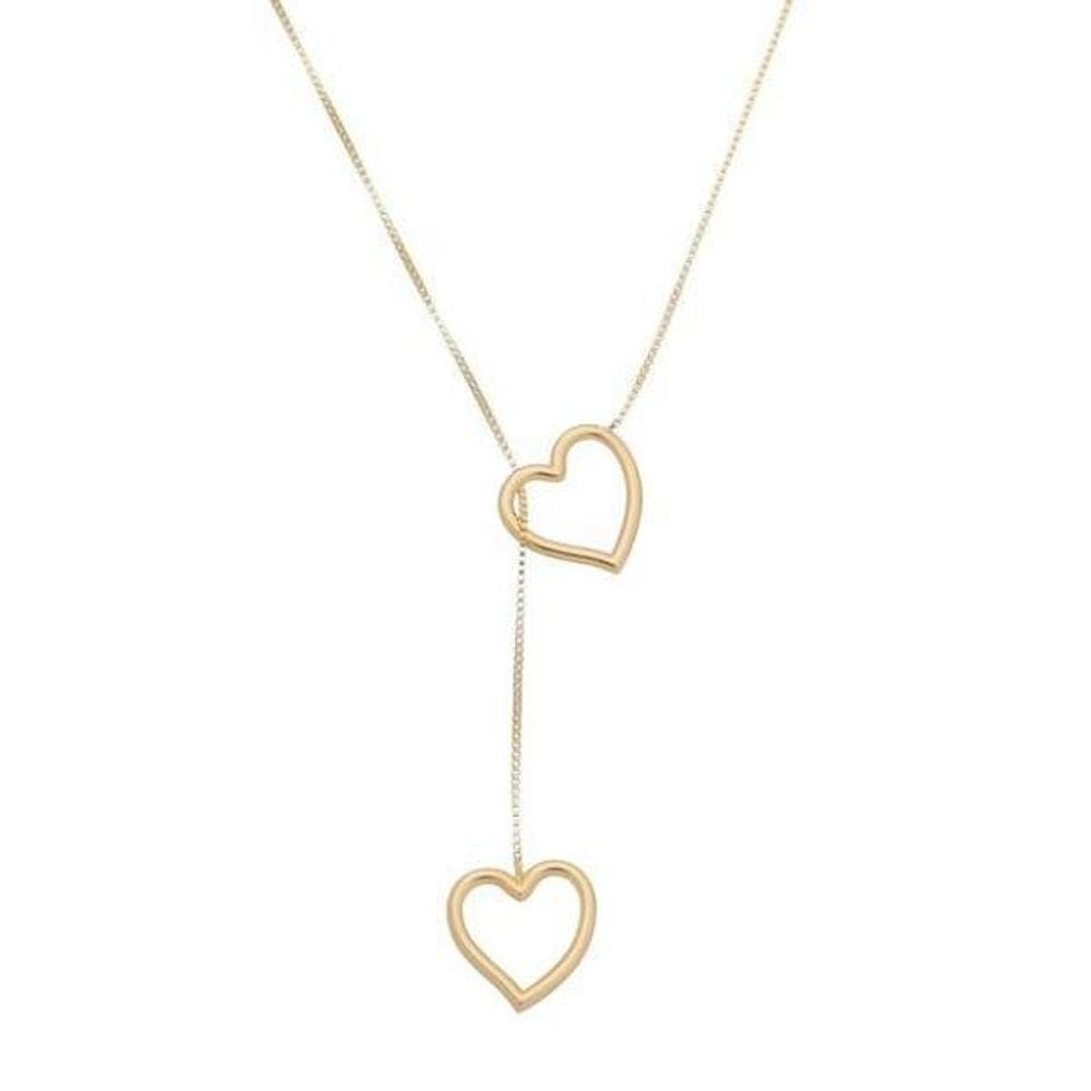 Colar Gravatinha Com Coração Vazado Em Banho De Ouro