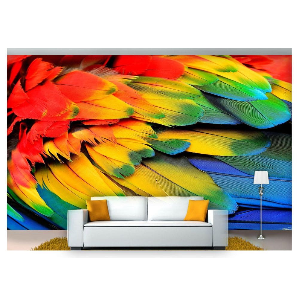 Papel De Parede Animais Penas Coloridas 3D Anm222