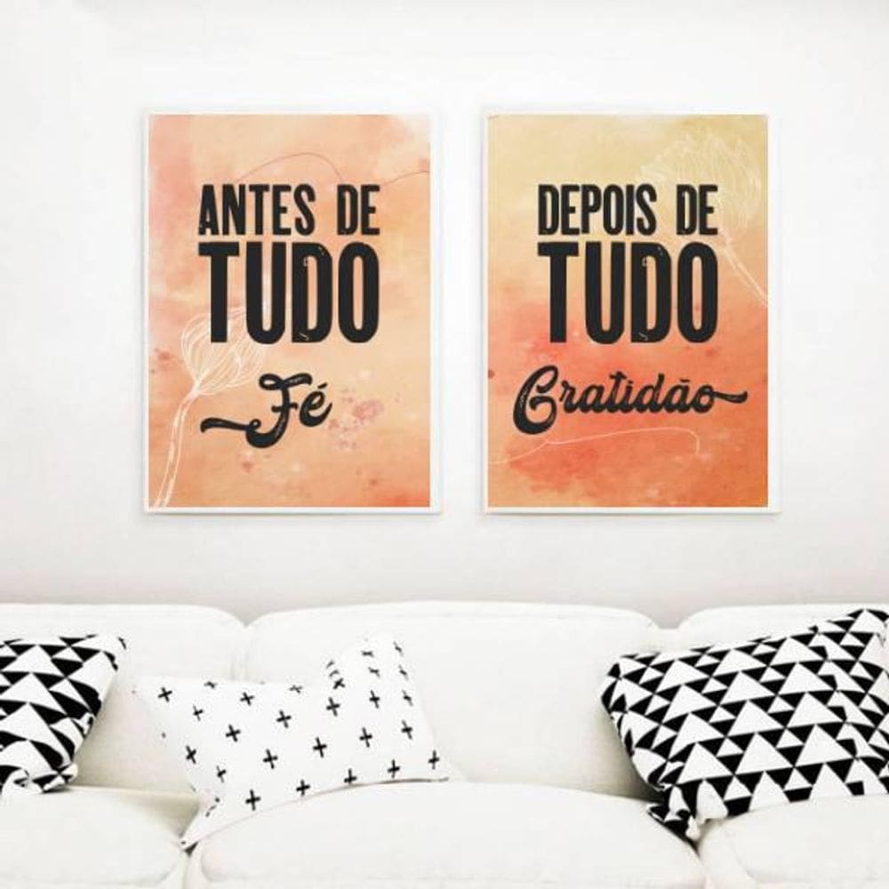 Kit 2 Quadros Decorativos Fé E Gratidão Marrom 34x23cm