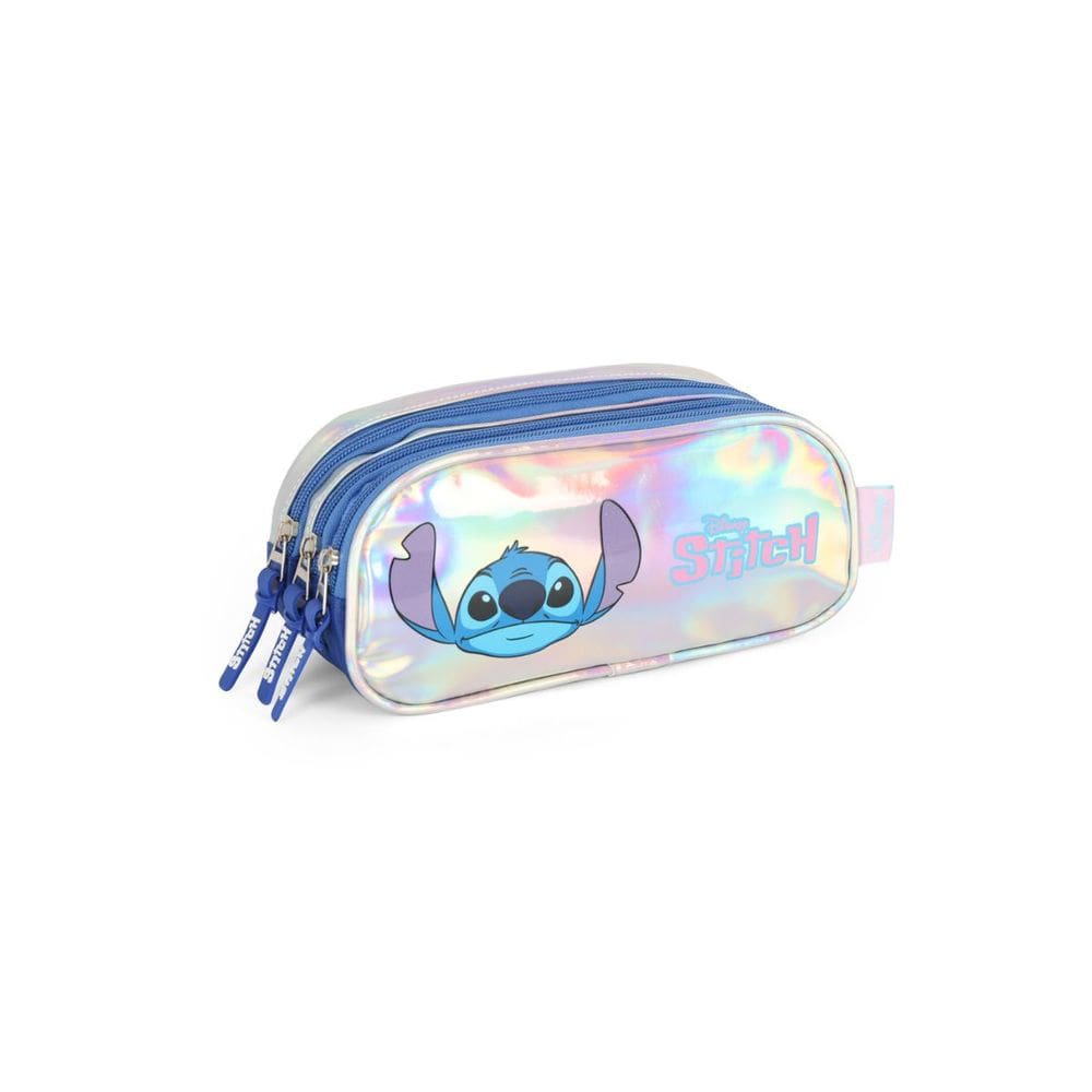 Estojo Triplo Metalizado Stitch Holográfico Infantil Escolar