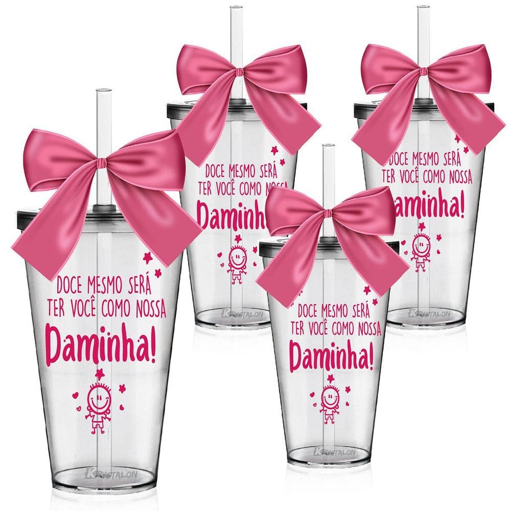 Kit 4 Copos Convite Personalizado Para Daminhas Lembrancinha