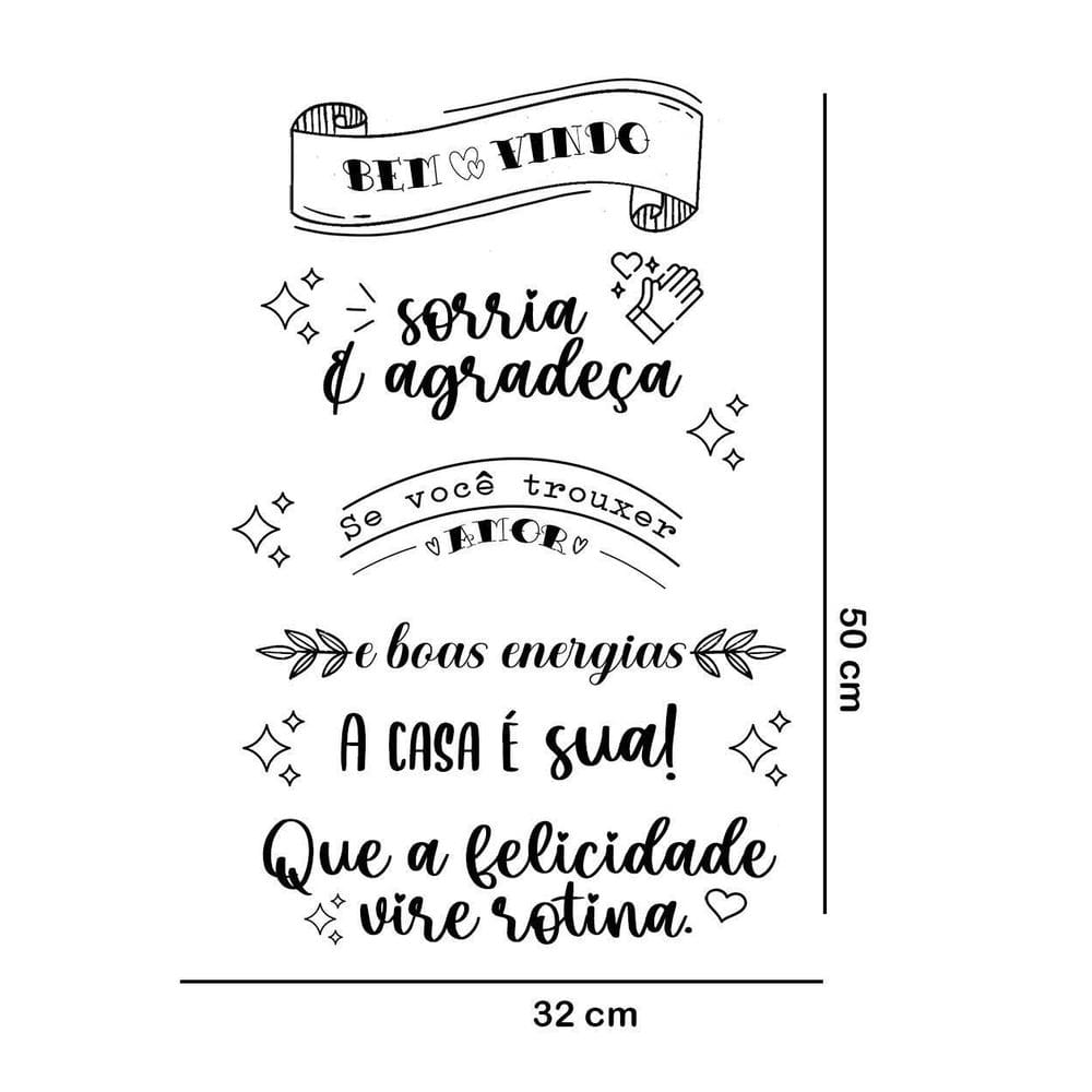 Adesivo Parede Frase Felicidade E Rotina Atenção As Medidas