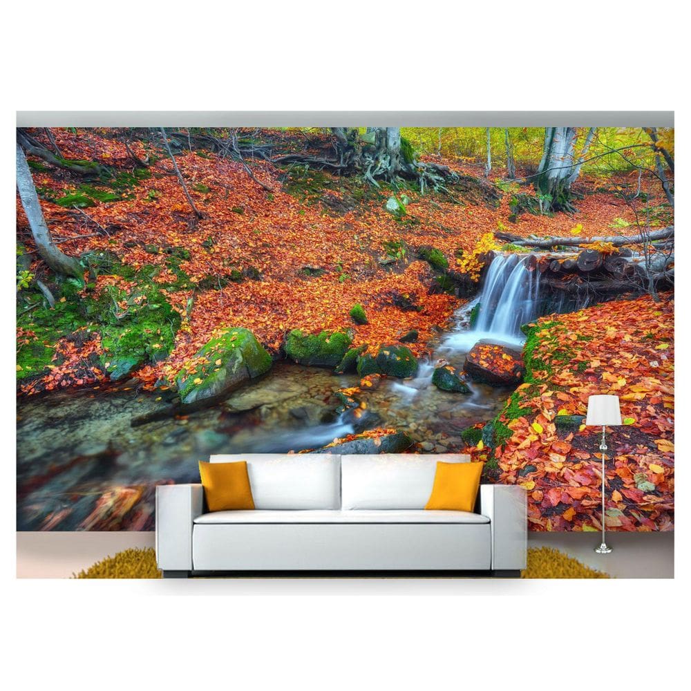 Papel De Parede Cachoeira Natureza Outono 3D Nch185