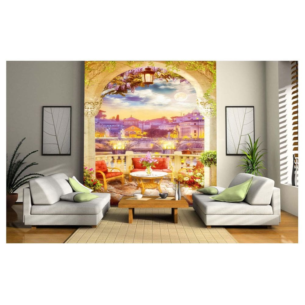 Papel De Parede Paisagem Varanda Noite Flores  Dav48