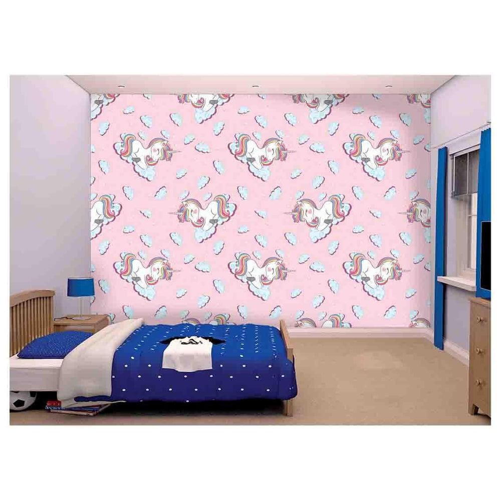 Papel De Parede Infantil Unicórinios Rosa 3D Azs188