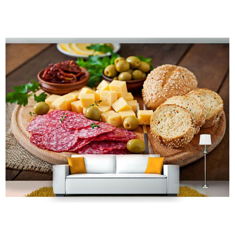 Papel De Parede Petisco Queijo Azeitona Pão 3D Al210
