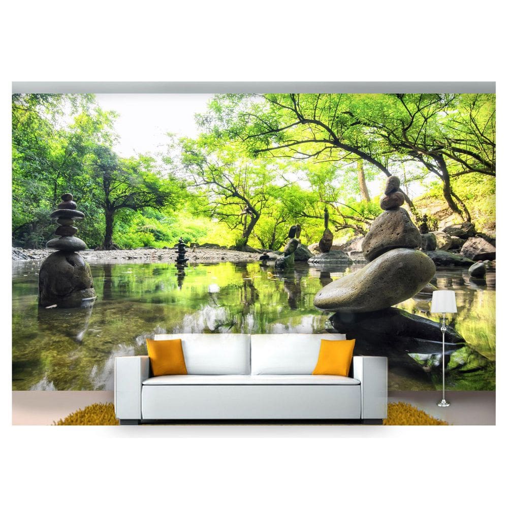 Papel De Parede Jardim Japonês Pedras Relaz 3D Jjp11