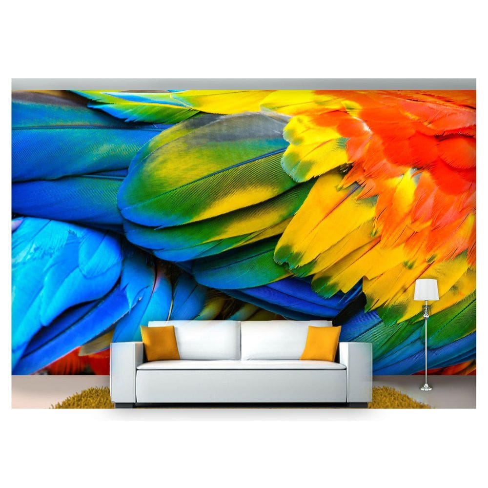 Papel De Parede Animais Penas Coloridas 3D Anm232