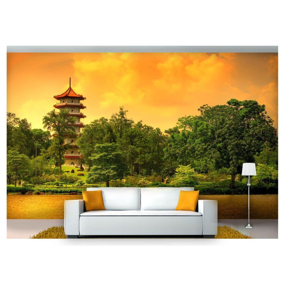 Papel De Parede Jardim Tailândia Por Do Sol 3D Jjp23