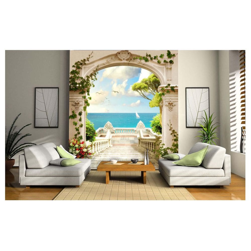 Papel De Parede Paisagem Digital Jardim Mar 3D Dav52