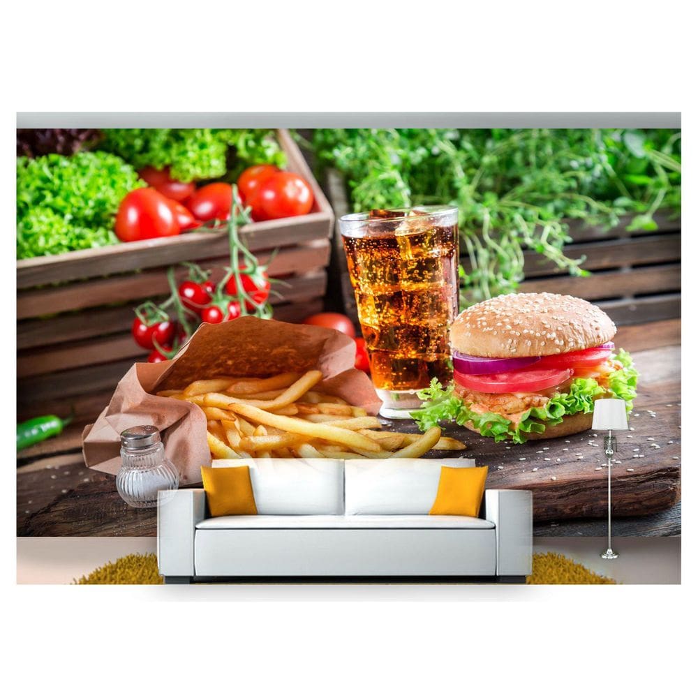 Papel De Parede Hamburguer Lanche Refri 3D Al122