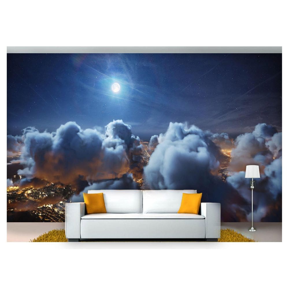 Papel De Parede Lua Noite Nuvens Estrelas 3D Nsk83