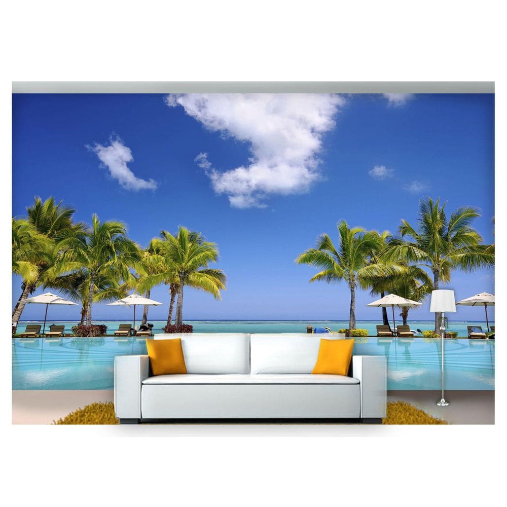 Papel De Parede Praia Mar Céu Azul Piscina 3D Npr240