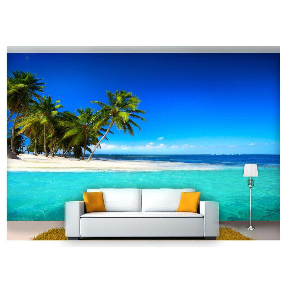Papel De Parede Praia Mar Coqueiros Céu 3D Npr188