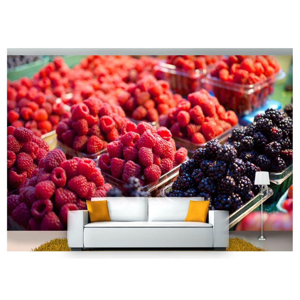 Papel De Parede Frutas Vermelhas Framboesa 3D Al188