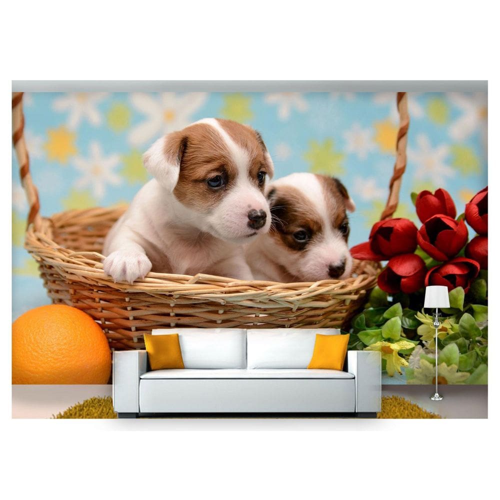 Papel De Parede Animais Filhtes Cesta 3D Anm172