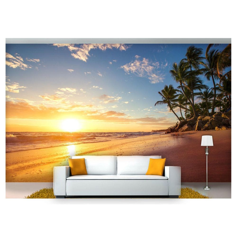 Papel De Parede Praia Mar Por Do Sol Coqueiro  Npr203