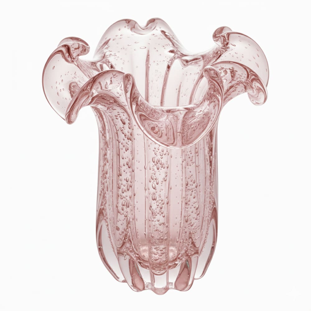 Vaso Decorativo de Vidro Murano Italy Rosa Claro 24x19cm Lyor