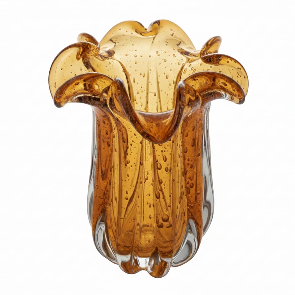 Vaso Decorativo de Vidro Murano Flat Italy Âmbar 21x18cm Wolff