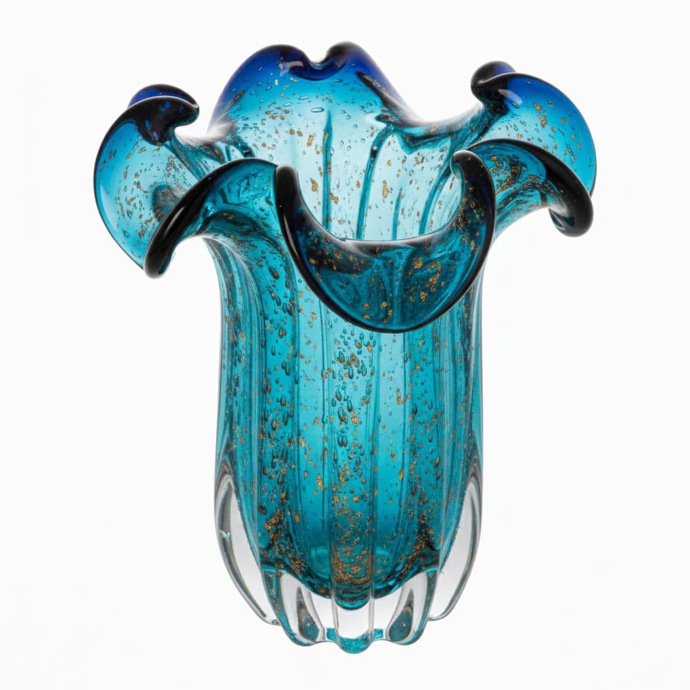 Vaso Decorativo de Vidro Murano Italy Azul e Rosé 24x19cm Wolff