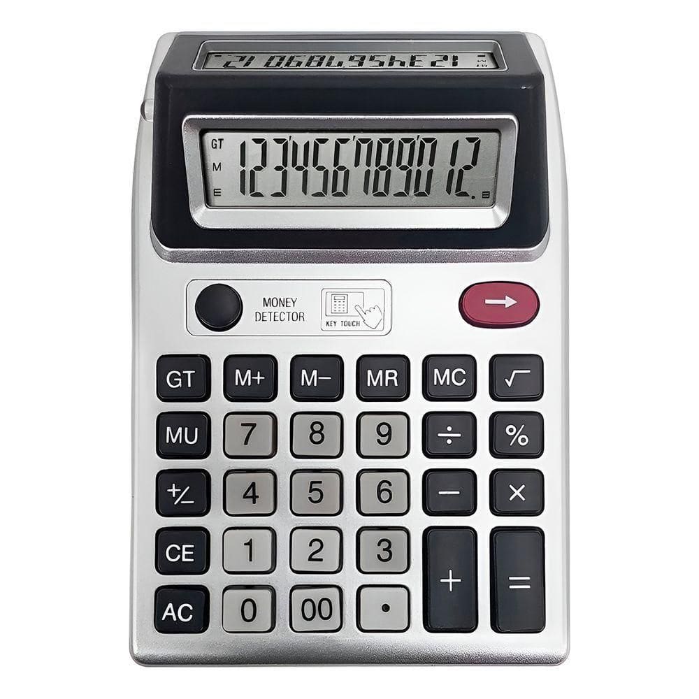 Calculadora Com Luz Uv E Visor Duplo 12 Dígitos – Detector De Notas Falsas Profissional
