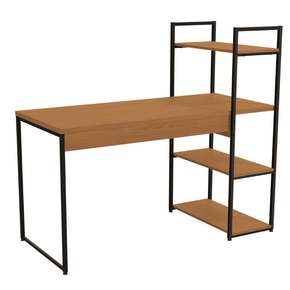 Mesa Escrivaninha 3 Prateleiras Kappesberg Industrial Office 136cm Cor Canela/Preto Fosco - LI010
