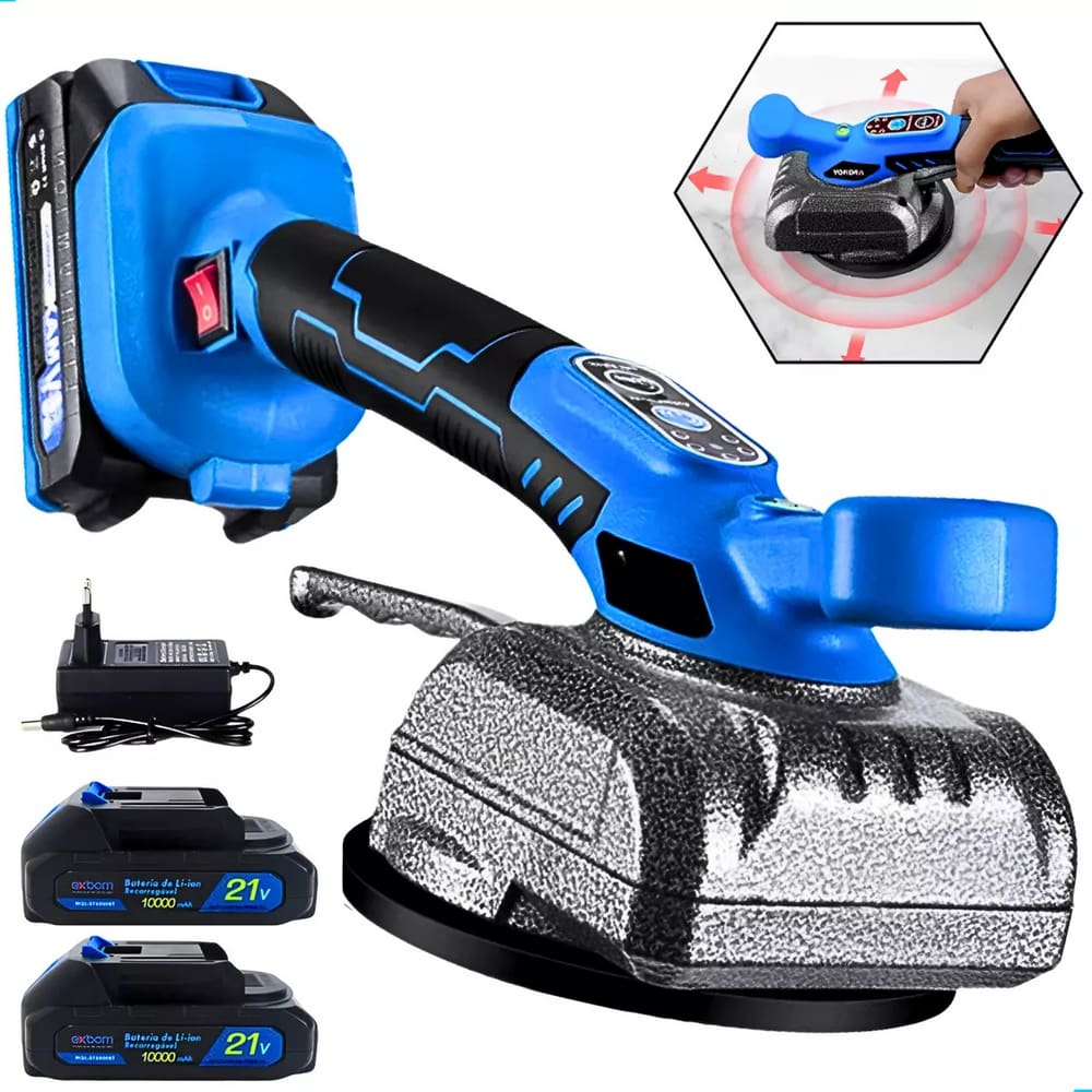 Máquina de Assentar Pisos 21V com Ventosa 80kg Vibração Ajustável 5 Níveis Bateria 10000mAh Assentador Azulejo Porcelanato Profissional Portátil 600W