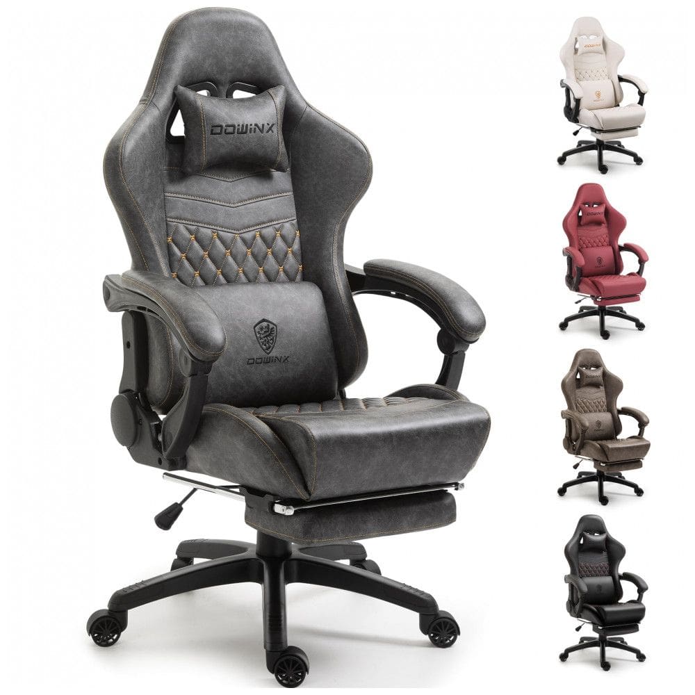 Dowinx Cadeira de Escritório Gamer Giratória, Reclinável e Ajustável com Apoio Lombar, Cinza