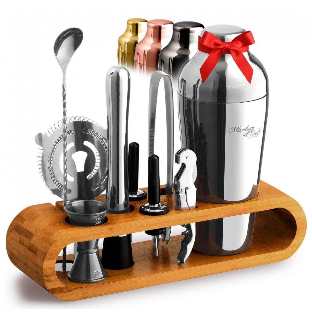 Mixology Kit Bn Profissional 10 Peças em Aço Inoxidável com Suporte, Marrom e Prata