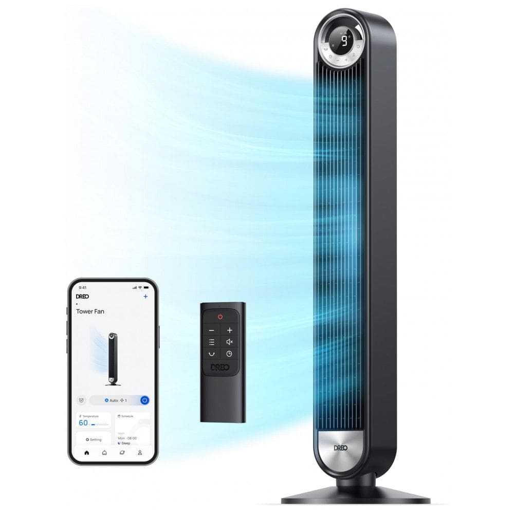 Ventilador de Torre Inteligente com Wi Fi controle de Voz por APP 6 Velocidades e Temporizador, 110V 30W, DREO DR HTF002S, Preto