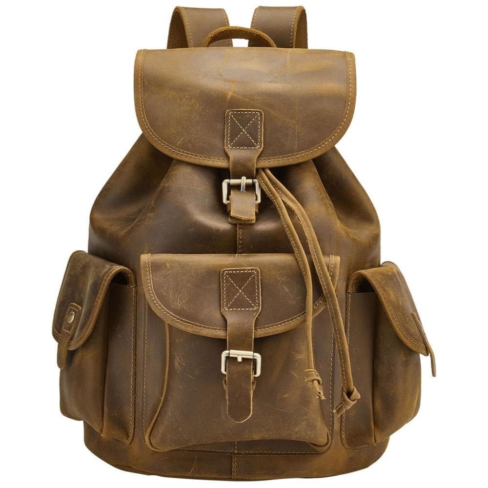 DE LATÃO Mochila Vintage de Couro Masculina, BRASS TACKS LEATHERCRAFT BTBP005, Marrom