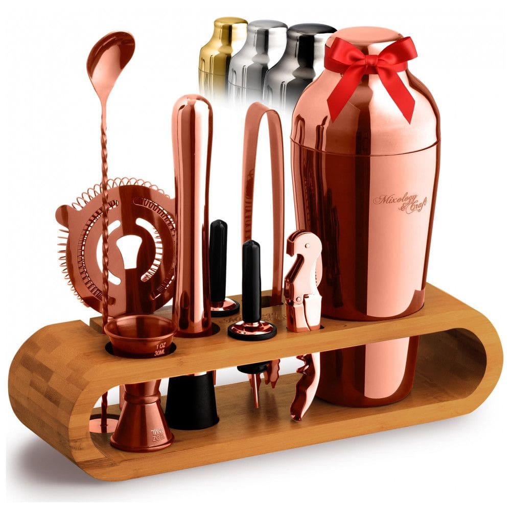Kit Bn Profissional Mixology Craft 10 Peças em Alumínio com Suporte de Bambu, Cor Cobre