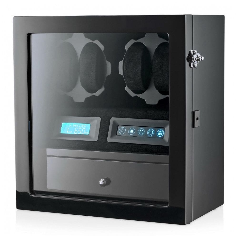 Caixa, Estojo Rotativo Automático para Relógios com Luz e Painel de Controle, 4 Lugares, LEADER WATCH WINDERS X205, Preto