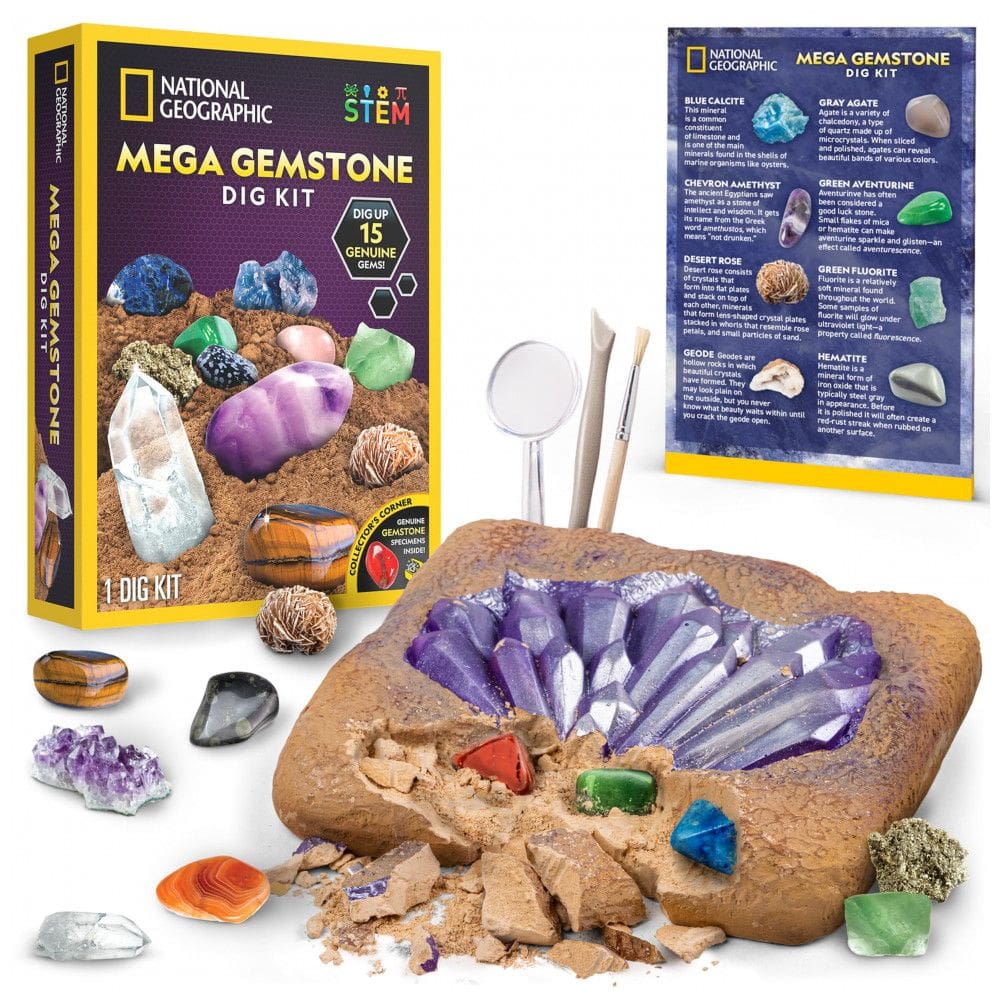 Kit de Escavação de Gemas National Geographic – Desenterre 15 Pedras Preciosas Reais com Ferramentas Educativas