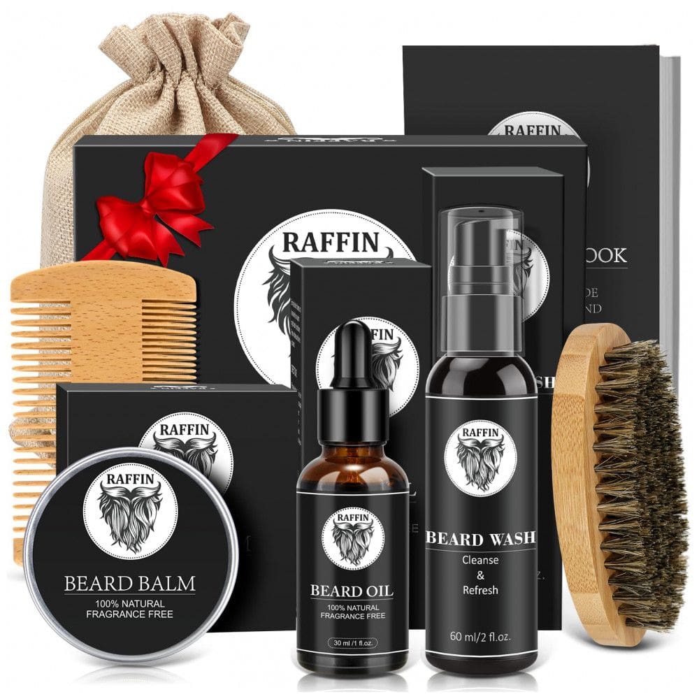 Kit para Barba Profissional Portátil com Cera e Pente, 5 Itens, RAFFIN, Preto