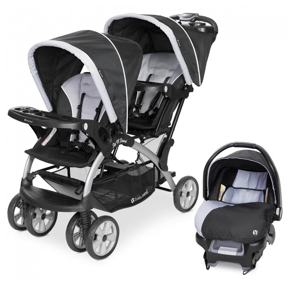 Carrinho de Bebê Duplo com Cadeira para Carro Baby Trend, Preto e Lilás