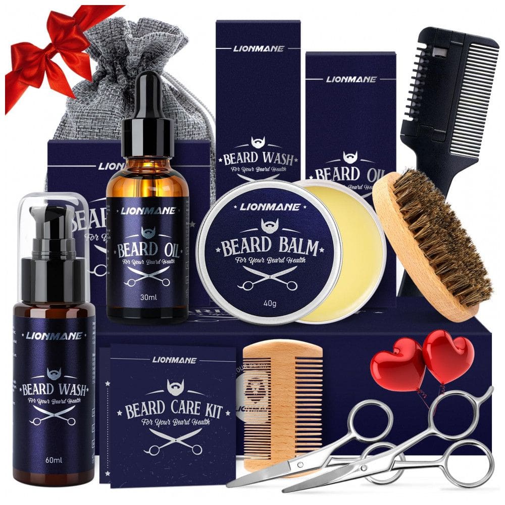 Kit para Barba Profissional Portátil com Cera e Pente, 7 Itens, LIONMANE, Preto