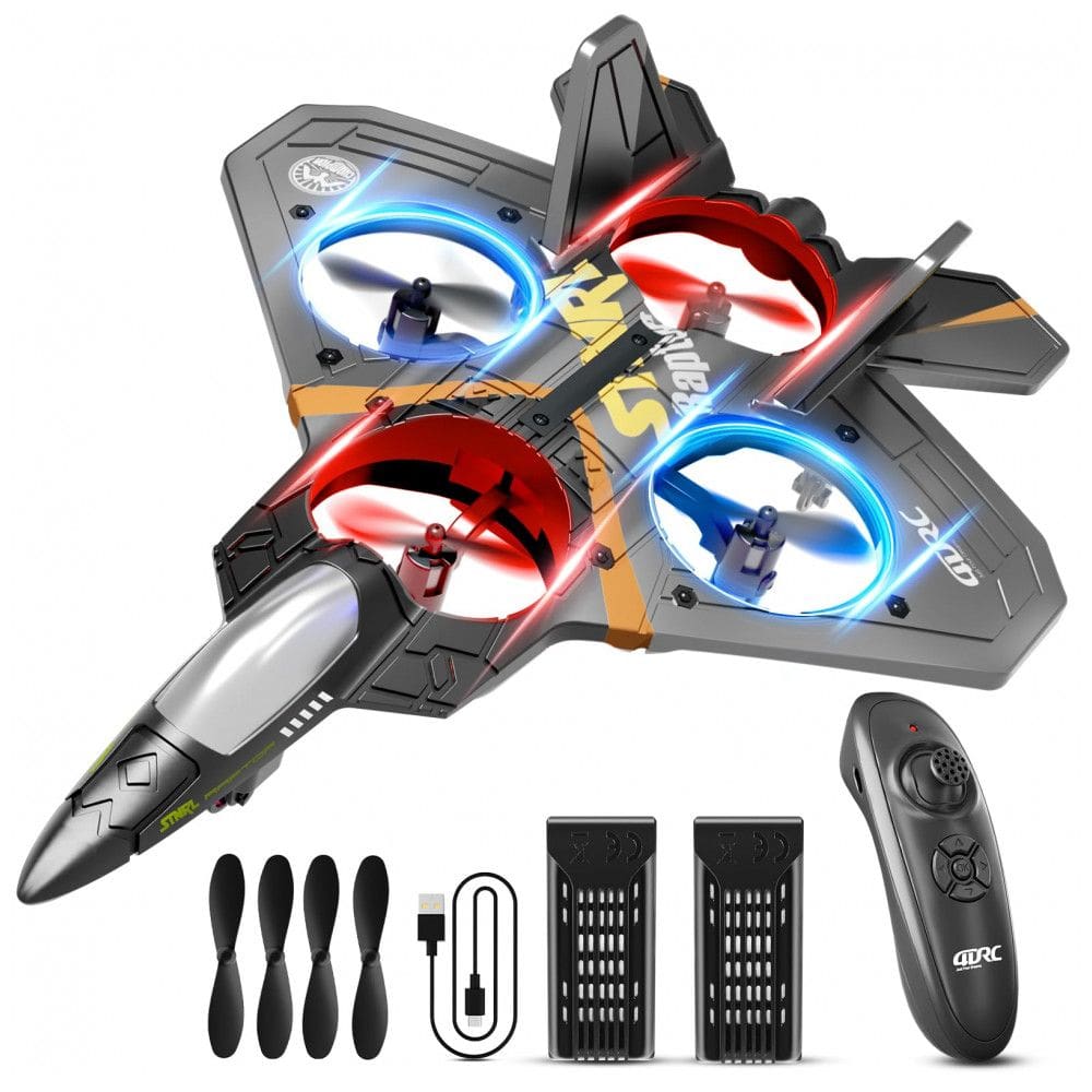 Avião Quadcóptero de Controle Remoto com Sensor de Gravidade e Rolo de Acrobacias para Crianças e Adultos, 4DRC V17, Cinza