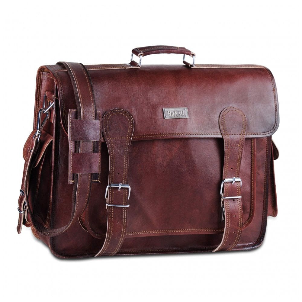 Bolsa Maleta Vintage de Couro Masculina para Laptop, HANDMADE WORLD, Marrom