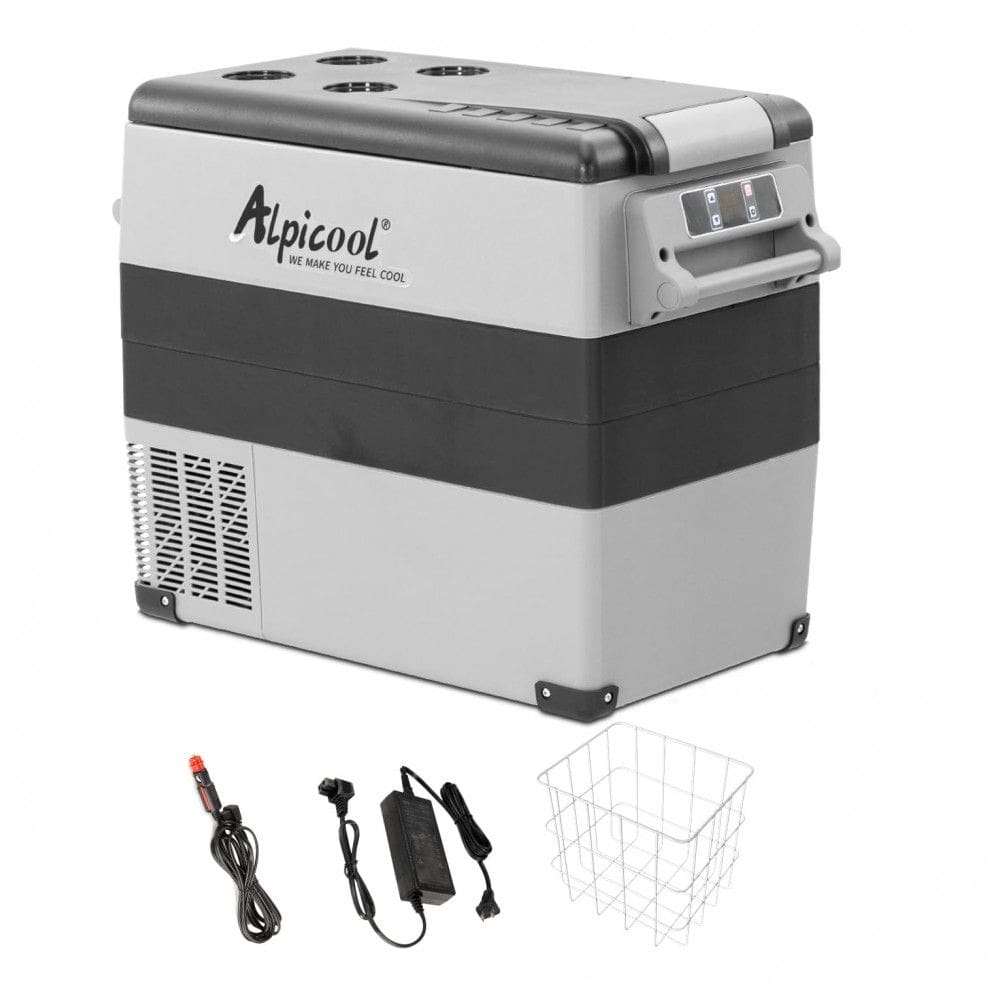 Geladeira e Congelador Portátil 55L com Resfriamento Rápido, 12 24 V DC e 100 240 V AC, Alpicool CF55, Cinza